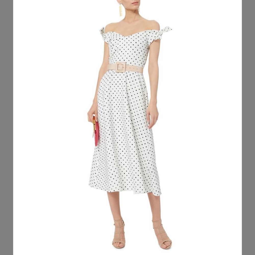 NWT SALONI White Black Polka Dot Neoprene Dress - Size 2